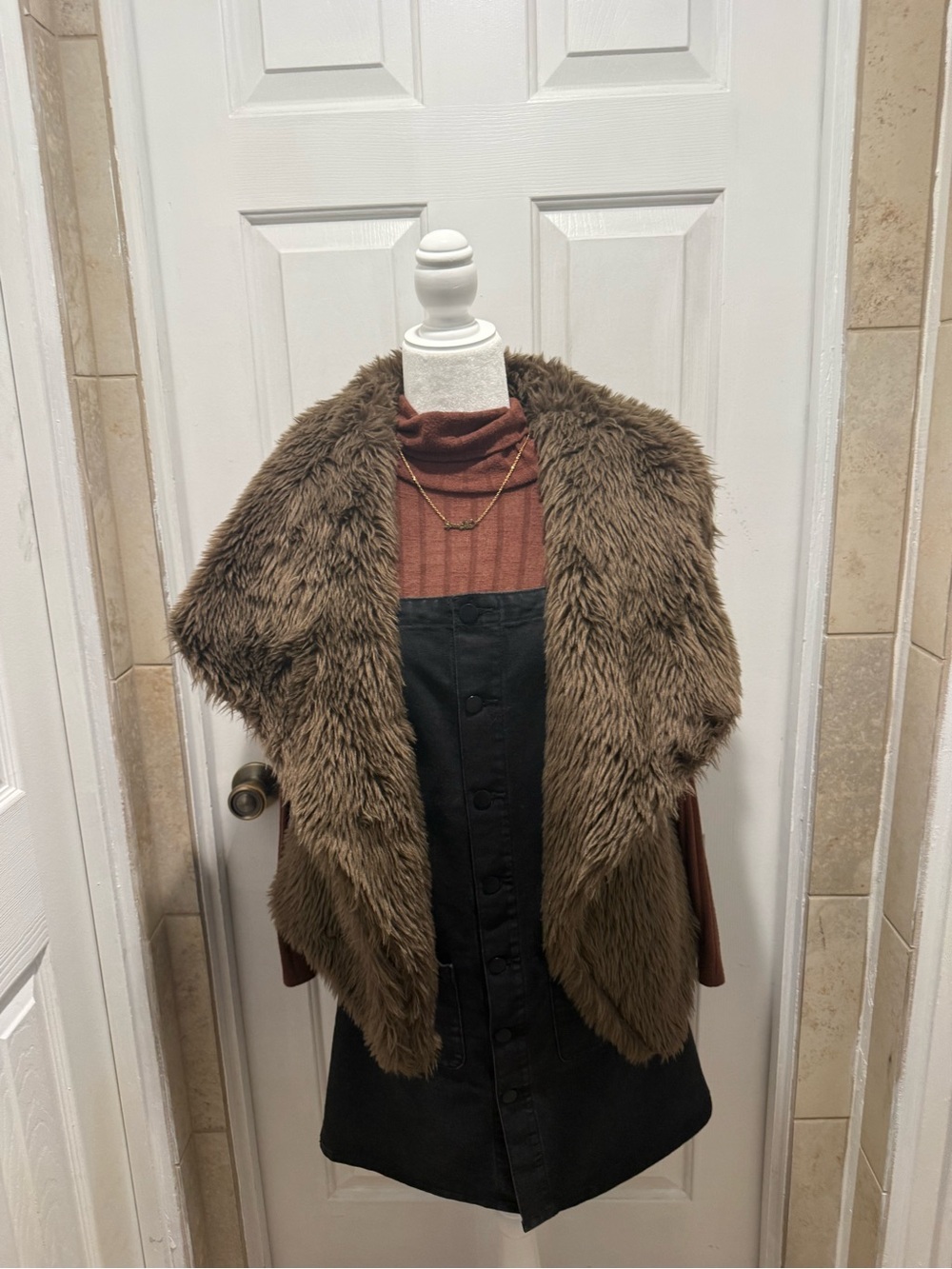 Women's Brown Faux Fur Teddy Shawl Collar Jacket